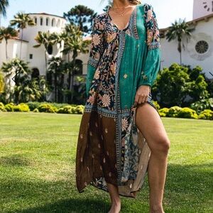 O'Neill Teal and Brown Floral Maxi Dress
